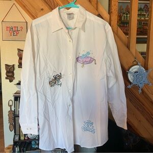 Vintage Disney Cinderella 50th Anniversary Button Down Shirt Embroidered Sz L